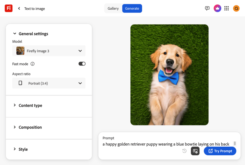 adjusting settings on an AI generated image of a dog