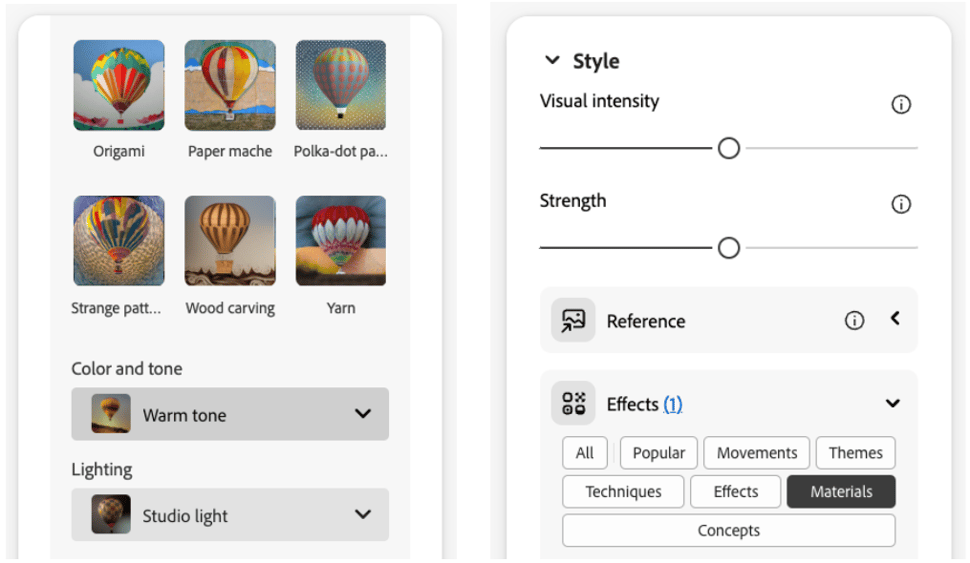 new controls for Style, Color, Tone, Lighting, and more.