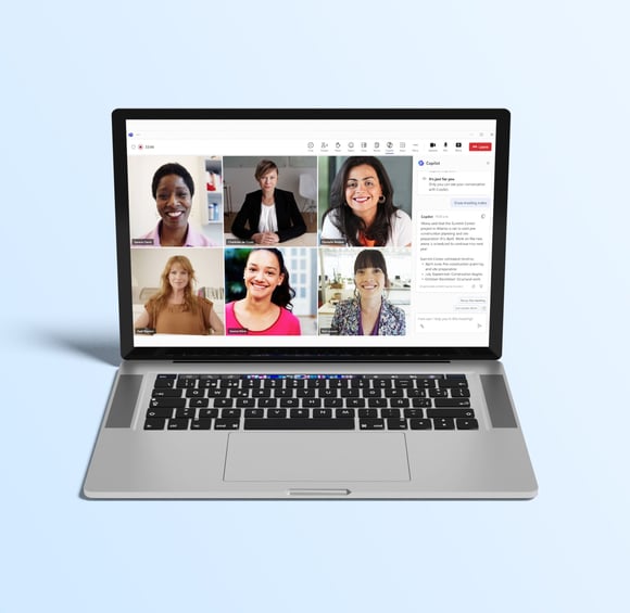 Mock up of a live teams meeting with copilot open